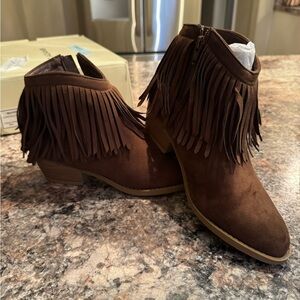 J. Adams Marrow Western Fringe Cowboy Low Bootie Heels